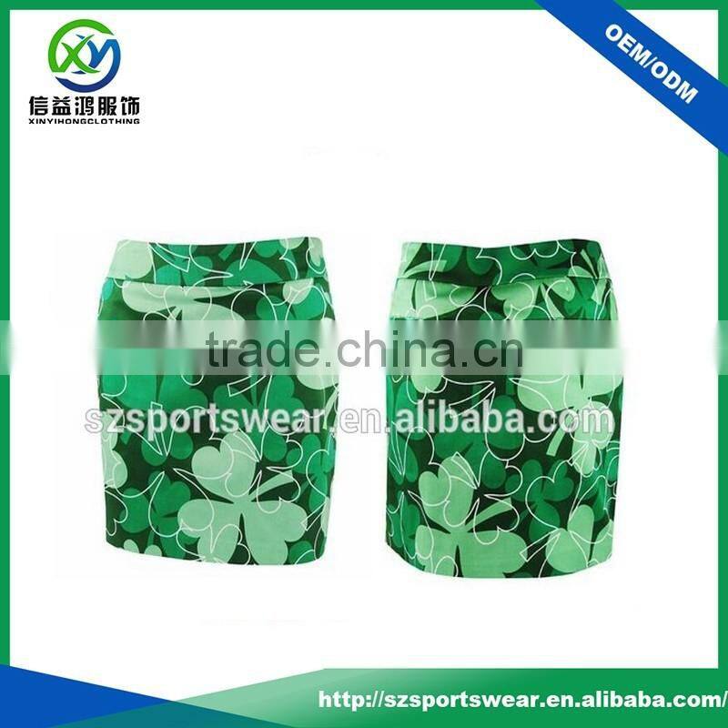 OEM sublimated four-leaf clovers pattern polyester A-line golf lady skirt in green