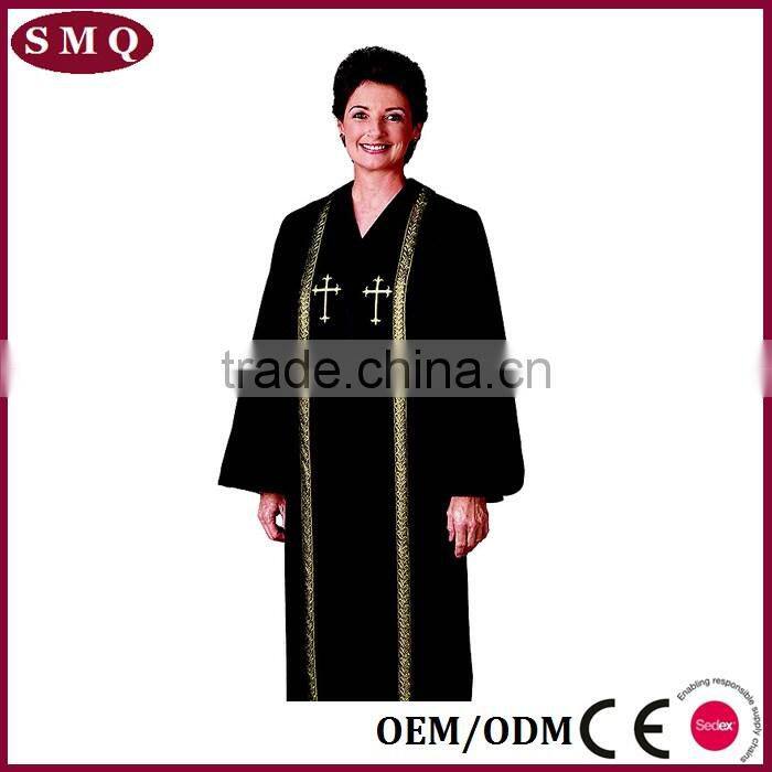 Church supply cotton polyester black church pulpit robe