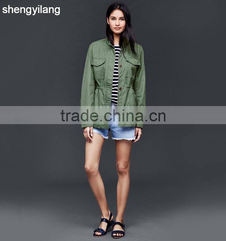 OEM/ODM women cotto baseball jacket green custom jacket guangzhou clothing manufacturer