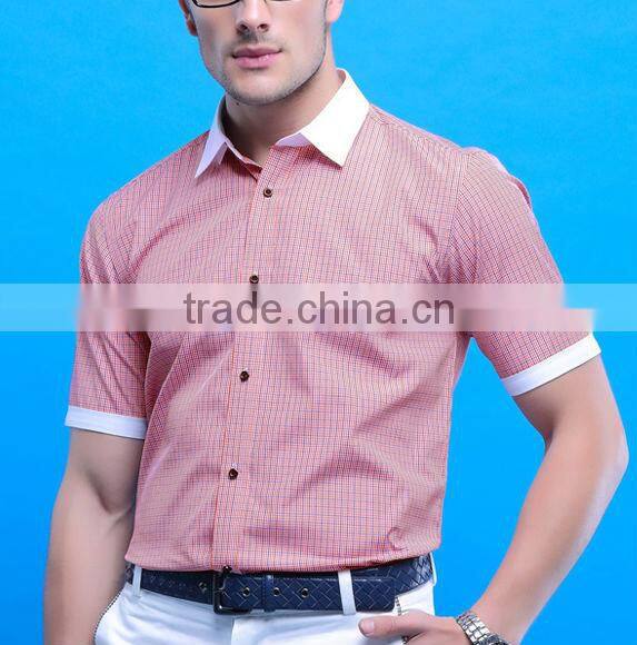 custom men plaids red ,blue , yellow color short sleeve shirts