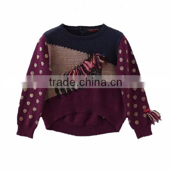 Polka Dot New Design Knitted Kids Pullover Sweater Front Short Back Long Girls Knitwear