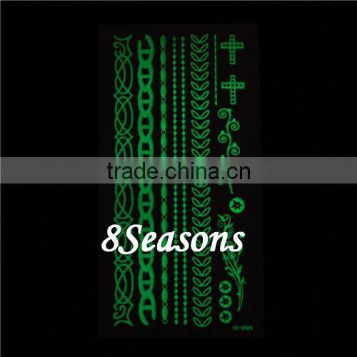Top Quality Mixed Pattern Metallic Glow In The Dark Waterproof Temporary Tattoo Sticker