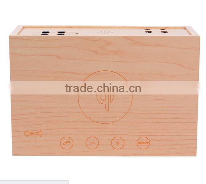 Hot selling wooden bluetooth speaker with digital led Desk clocks with alarm