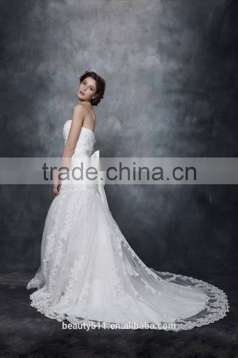 Mermaid Straight Neck With Beaded And Ribbon Sash Wedding Dress AS28602