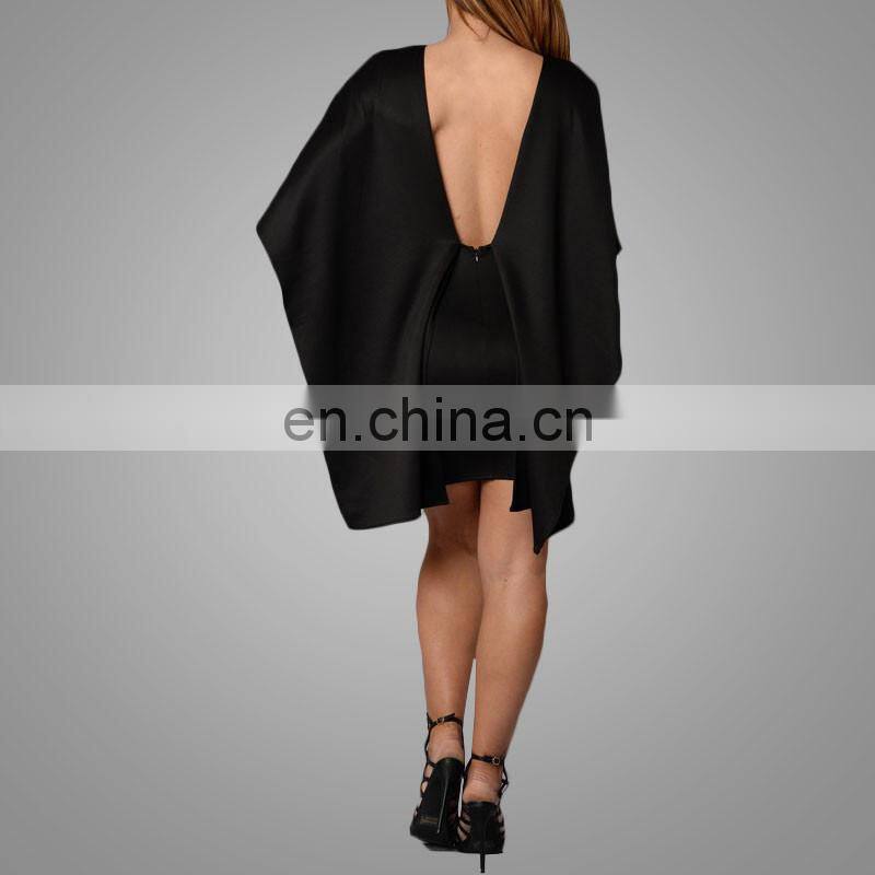 2016 New model girl fashion dress one piece designer black cape dress latest fashion ladies garments