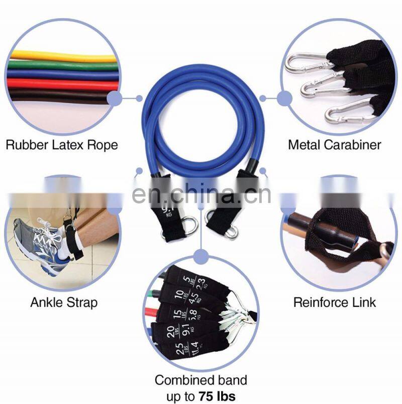 11pcs per Set Fitness Resistance Bands Elastic Training Ropes Kit Yoga Pilates