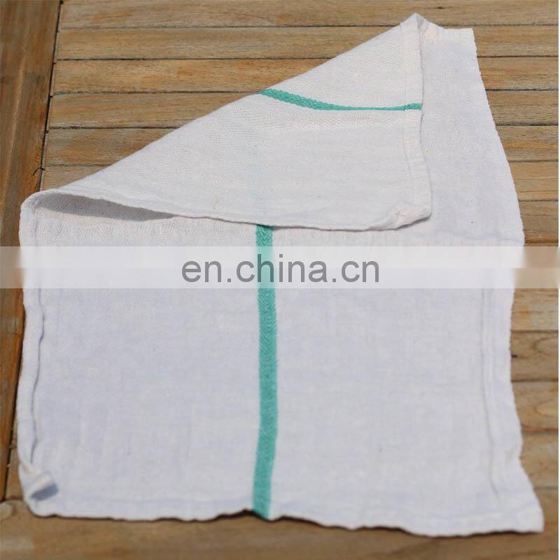 Wholesale plain white with colorful stripe linen cotton kitchen tea towel
