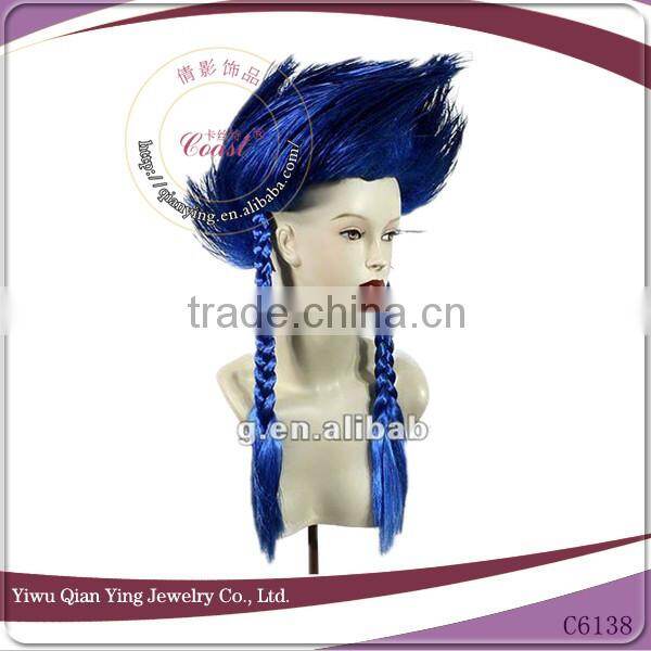 Cheap dark blue cosplay fans party wigs with braid