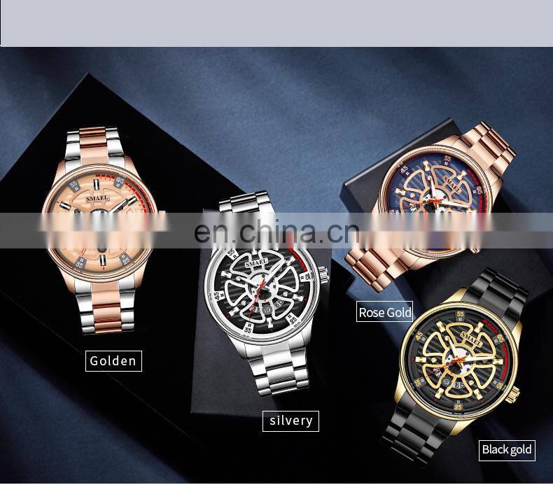 SMAEL 9180 Quartz Watch For Men SMAEL Golden Watches Waterproof Auto Date Male Clock Analog Stainless Steel Watches