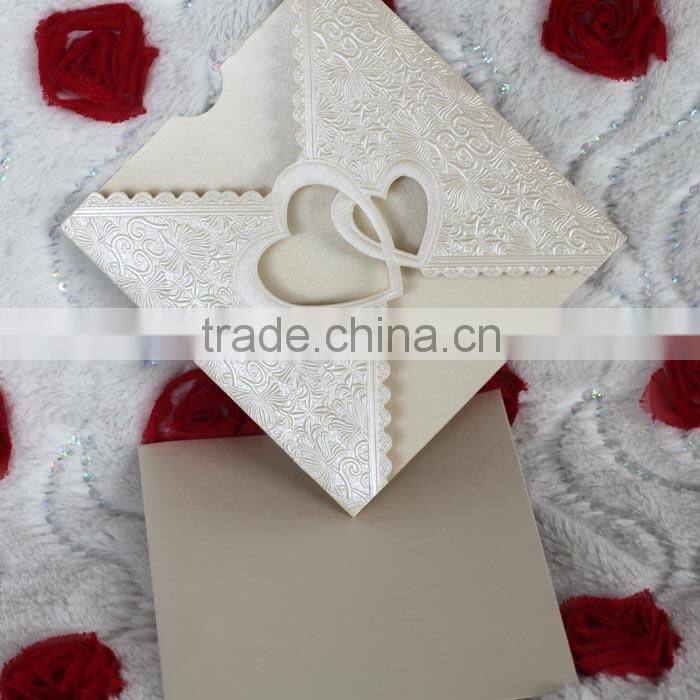 Beige Square Shape with Two Heart Luxury Card Wedding Invitation Emboss