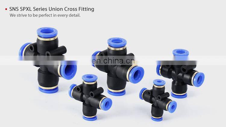 SNS SPXL Series pneumatic one touch quick connect 4 way plastic connector equal union cross air hose fitting