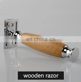 OEM Adjustable Safety Razor Head Bamboo Material Handle Shaving Razor 3 Blade Razor