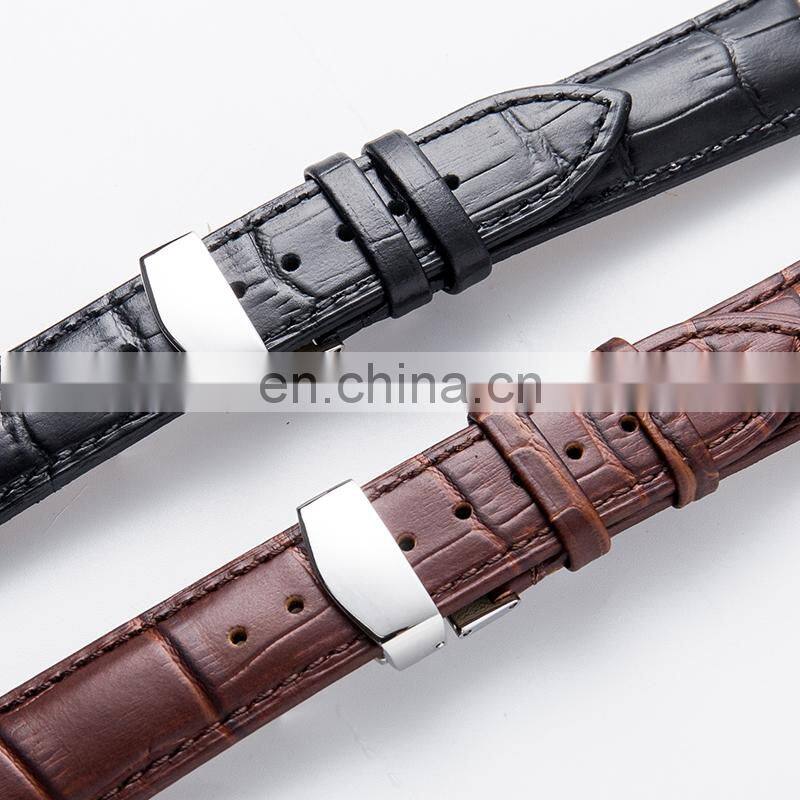High Quality Genuine Leather Watch Bands Strap Stainless Steel Butterfly Single Snap Buckle Watch Accessories