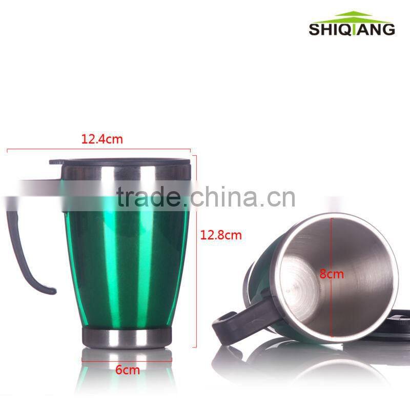 14oz double wall stainless steel travel auto coffee mug with handle