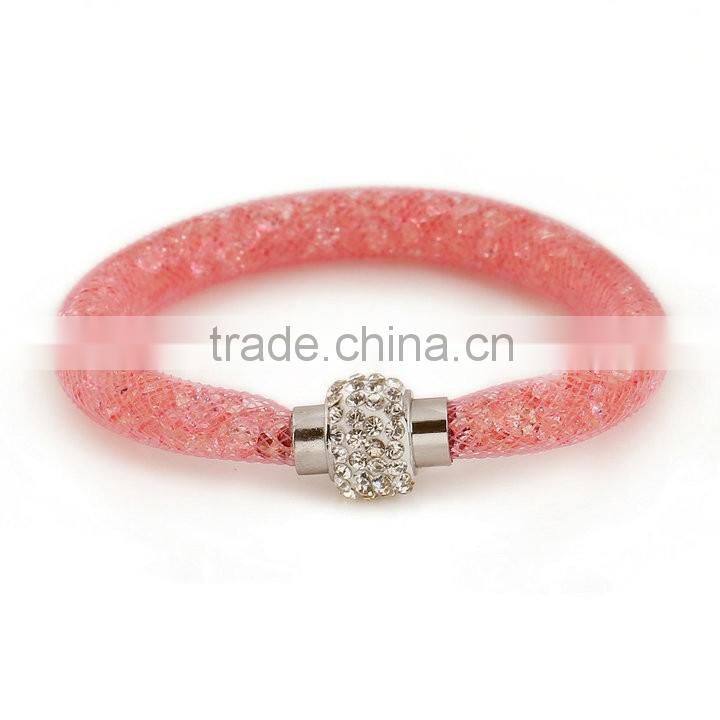 New Arrivals Colorful Mesh Single Wrap Stardust Bracelets With Crystal stones Filled Magnetic Clasp Charm Bangles