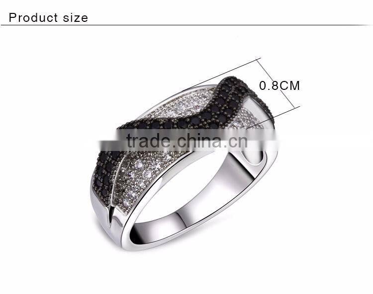 Trending Style Curve Wavy Pattern Jet & Clear Zirconia Stones Party Jewelry Ring
