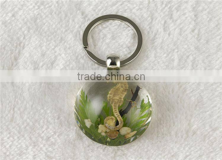 Promotional round shape butterfly and starfish fashion key chain