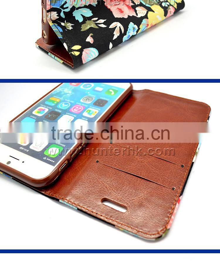 Printed Floral Jean Fabric For iphone6 Wallet Case