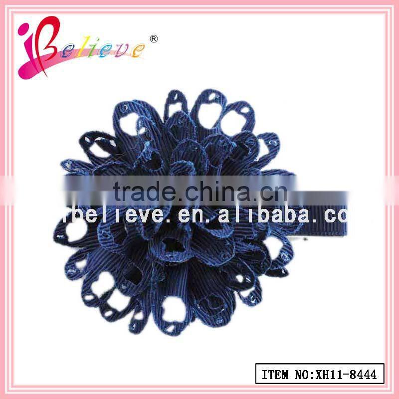 Super hot sale solid ribbon flower fancy hair clips for girls fashion jewelry (XH11-8444)