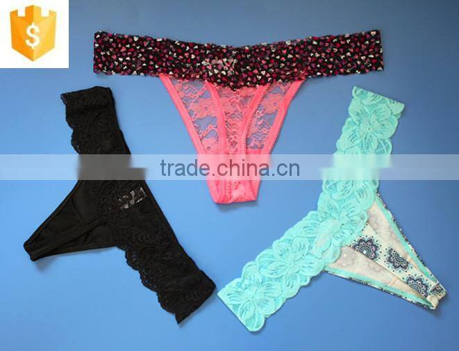 Women Sexy Underwear, Microfiber Printed and Lace Thong, Women Panties