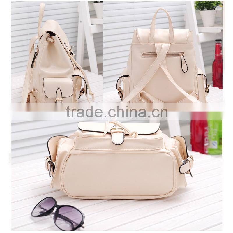 New Stylish Solid Color Women School PU Leather Backpack