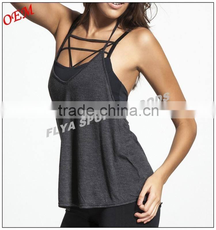 wholesale womens top quality cotton adjustable T-back strap gym tank top