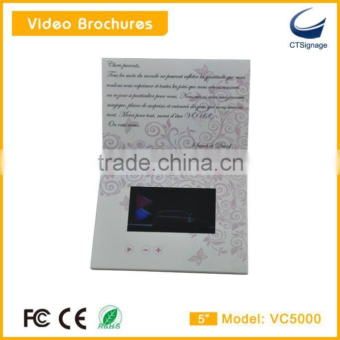 Customized 5 inch digital video brochure card,invation video brochure