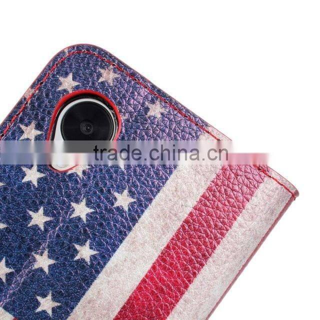 Wholesale price Flag leather cover case with card slots For HTC One mini M4
