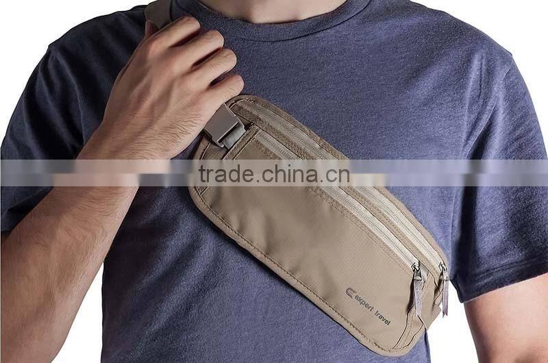 Travel rfid blocking waist money belt with zipper pocket