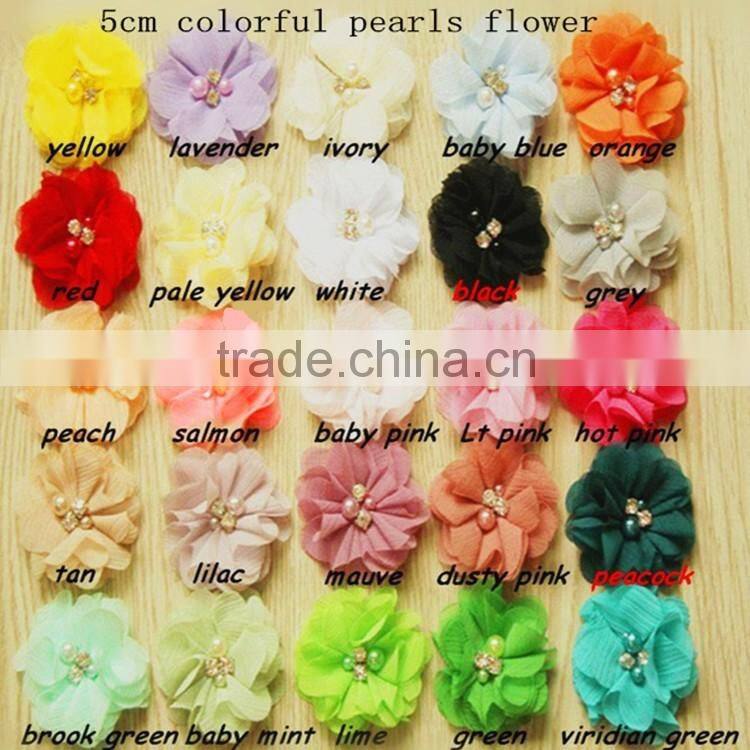 Francy Baby Kids Hair Accessories 30Colors Mini 6cm Craft Chiffon Fabric Flower with Leaf -handmade artificial decorative flower