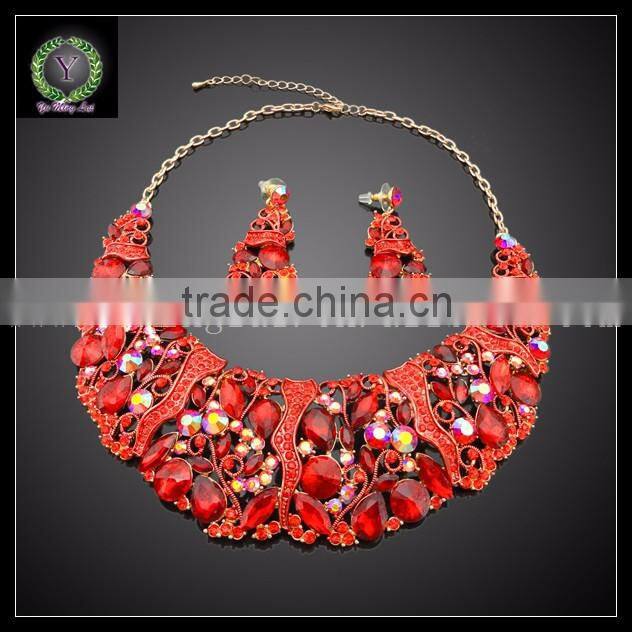 Wholesale Indian bridal women costume jewelry sets top quality heart shape hot-sale necklace and rings jewelry sets kHK715