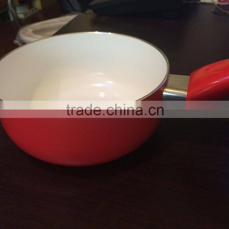 New design white ceramic coated casserole milk pan cooware with vertical lid