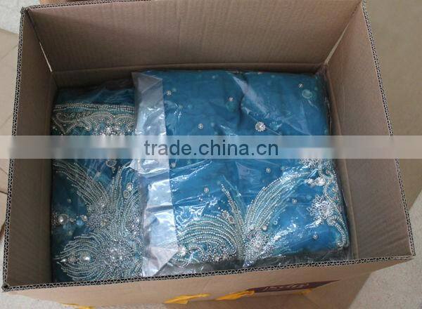 blue Stone work designer Partywear sarees lace fabric (NEX-026-4)