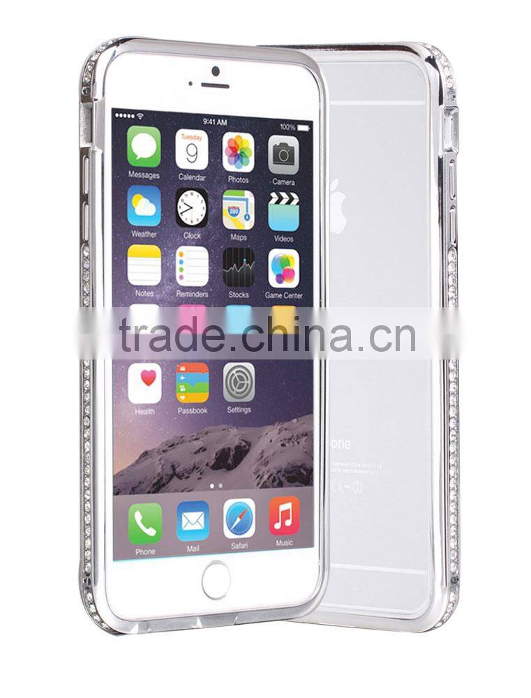 Luxury Metal Material Bumper with Bling Bling Diamond Edged Ex Frame 360 Protective Cell Phone Cases for Iphone6