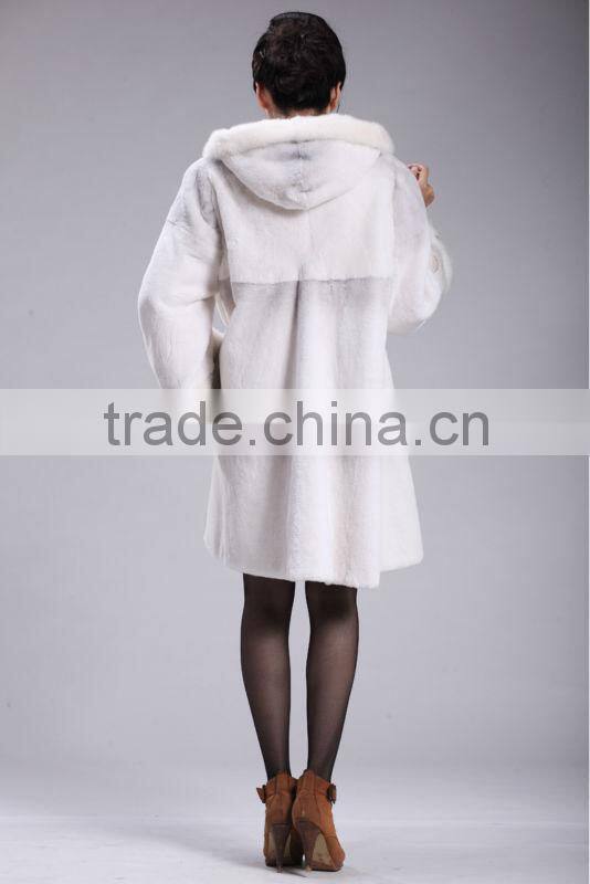 spray painting rex rabbit fur coat with mink trim for hood