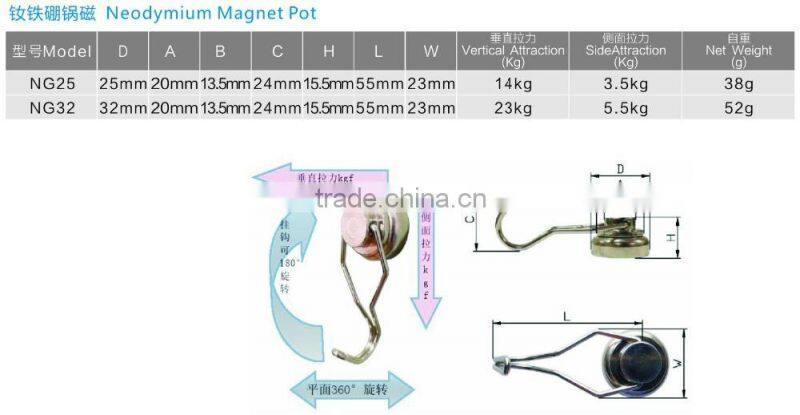 Strong Magnetic Pot,Neodymium Magnetic Cup, magnet screw hole