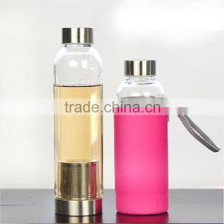 Borosilicate Glass Water Tea Bottle with Nylon Sleeve with Tea Infuser