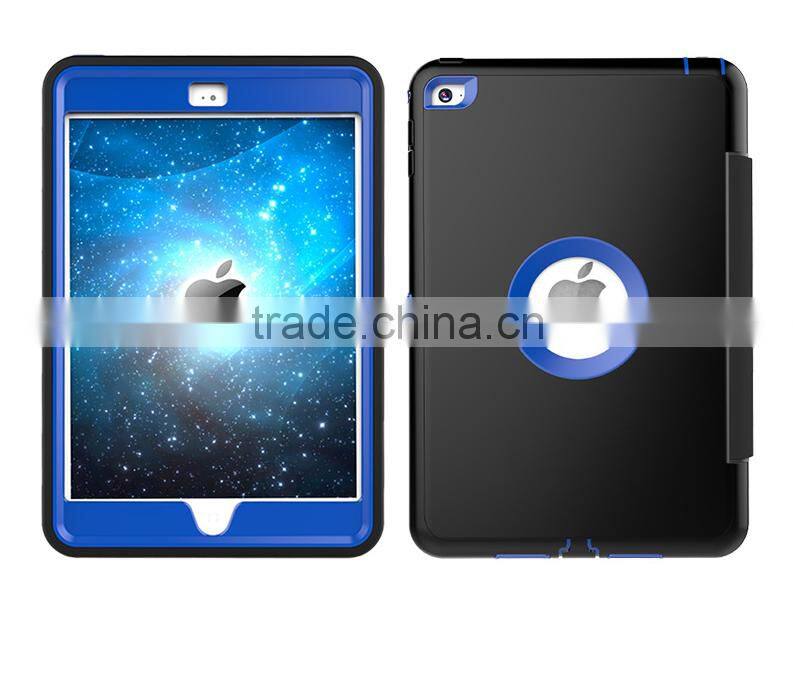 For iPad air 2 military defender shockproof PU flip case with removable kickstand