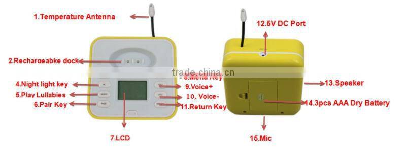 Audio Baby Monitor Wireless Temperature indication function Two-way voice calls JVE-2010