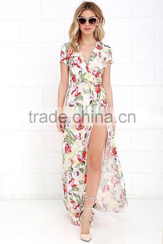 Ivory Floral Print Wrap Long Dress Latest Western Dress Designs Photos