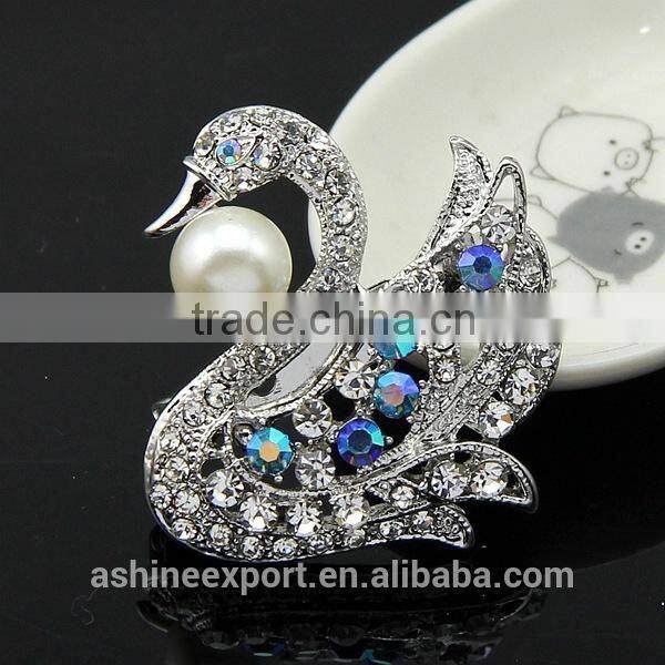 Cute animal series-noble exquisite swan pearl rhinestone brooch/handmade brooch