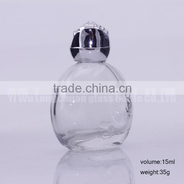 Oblate Clear Empty Glass Bottle 0.5oz for Perfume/Essentional Oil Packaging