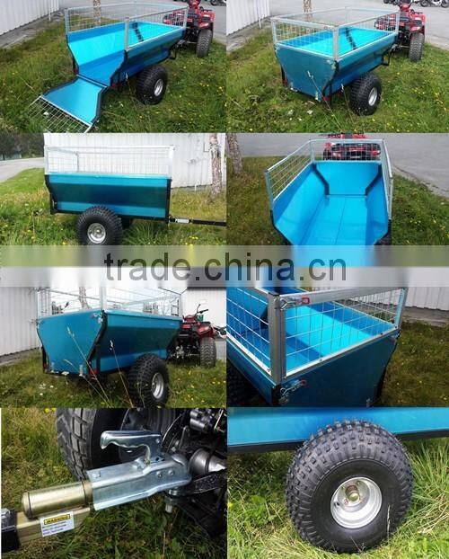 ATV tow behind box dump trailer with 300mm high cage