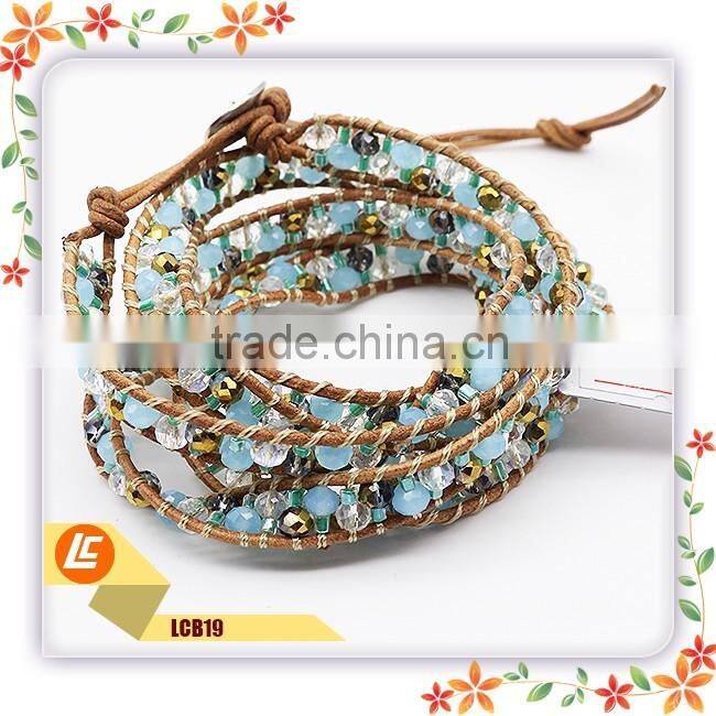 2016 Red Leather Wrap Bracelets with natural coral stones wholesale