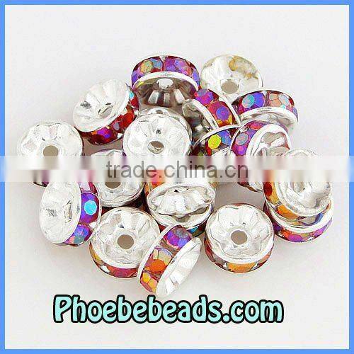 Wholesale 8mm Spacers Beads Findings Purple Iridescent Acryl Crystal Rhinestone Metal Accessories For Making Bracelets RRS-B009A
