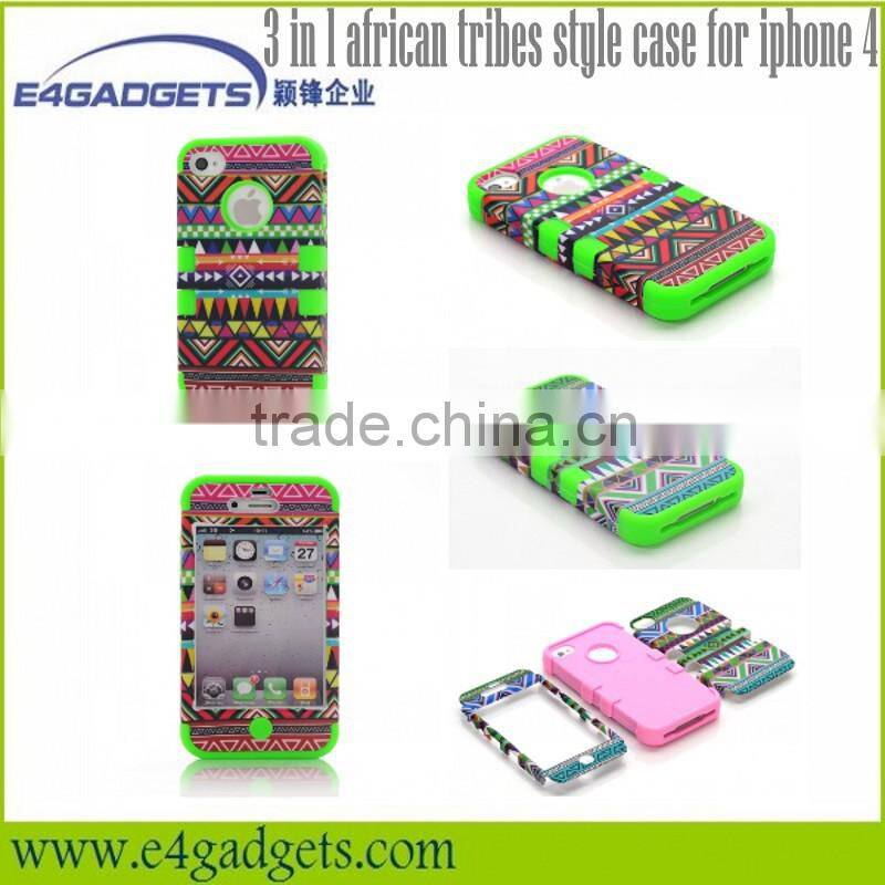2013 Hot selling Functional 3 in 1 african tribes style case for iphone 4, phone cover