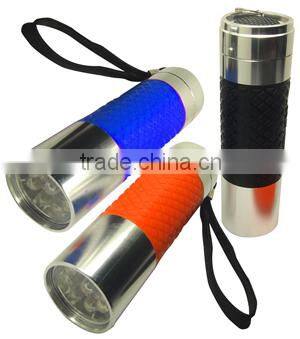 TE068 2015 Promotion Aluminum good touch 9LED Flashlight With Lanyard