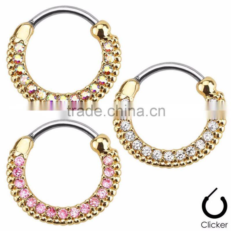 Round Paved Gems Nipple Ring Septum Clicker