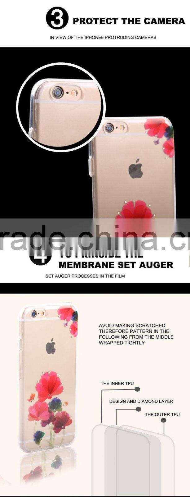 2016 fashion Luxury phone case with diamond for iPhone6 6s mobile phone cove cases