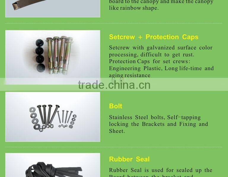 Euro-design rainbow series outdoor polycarbonate aluminum awning support